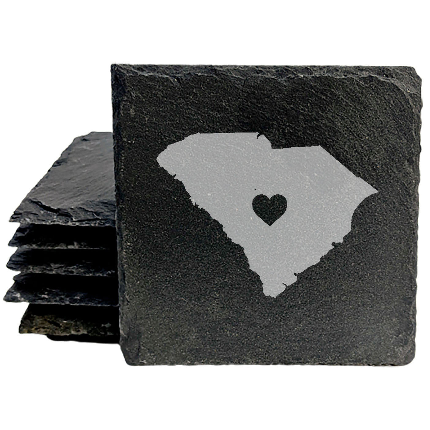 Rustic Slate Coasters Set of 4, Round 4" with South Carolina Heart Design, Perfect for Holidays, Birthdays, Housewarming Gifts, She-Shed or Man Cave, Made in Oregon, USA, Natural Chipped Edge