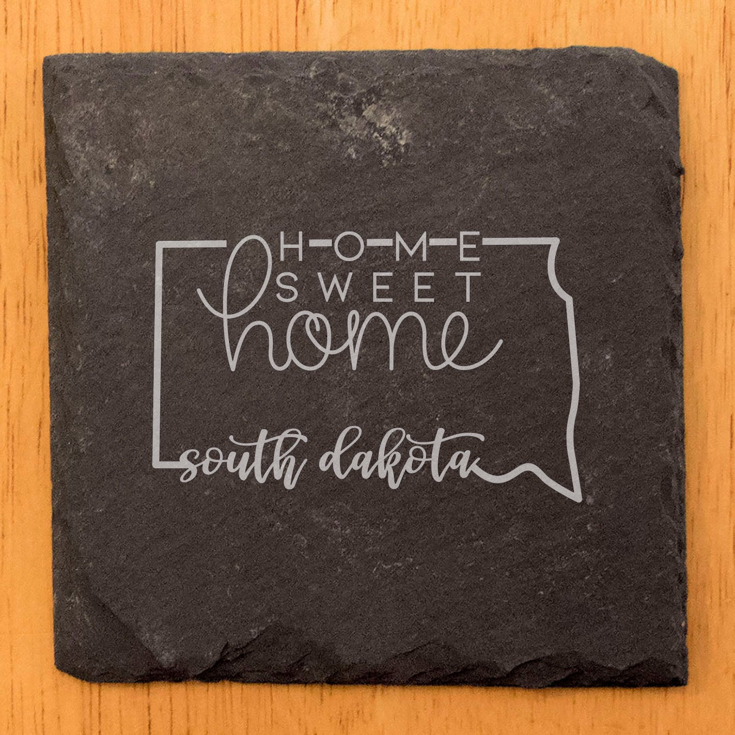 Rustic Slate Coasters Set of 4 - Round 4" with South Dakota 'Home Sweet Home' Design - Perfect Gift for Holidays, Birthdays, Housewarming - Made in Oregon, USA - Natural Chipped Edge, Rubber Feet