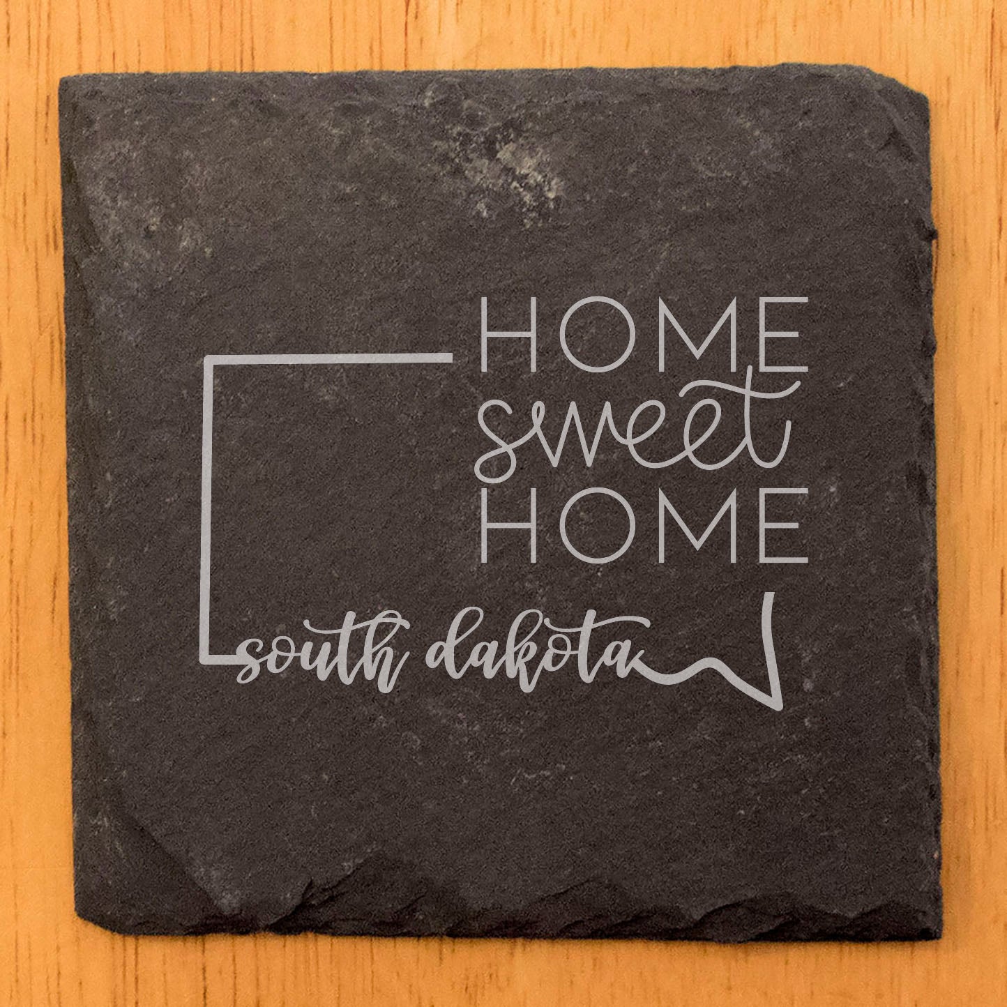 Rustic Slate Coasters Set of 4, Round 4" with South Dakota 'Home Sweet Home' Design, Perfect Gift for Holidays, Birthdays, Housewarming, She-Shed, Man Cave, Made in Oregon, USA, Natural Edge