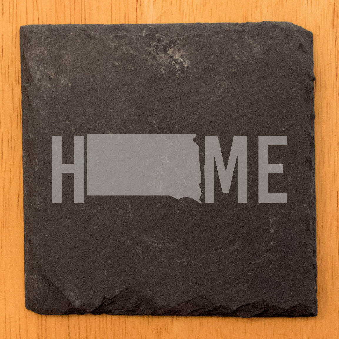 Rustic Slate Coasters Set of 4 - Laser Etched 'HOME' Design with South Dakota State - Perfect Gift for Holidays, Birthdays, Housewarming - Round 4" - Made in Oregon, USA - Natural Chipped Edge