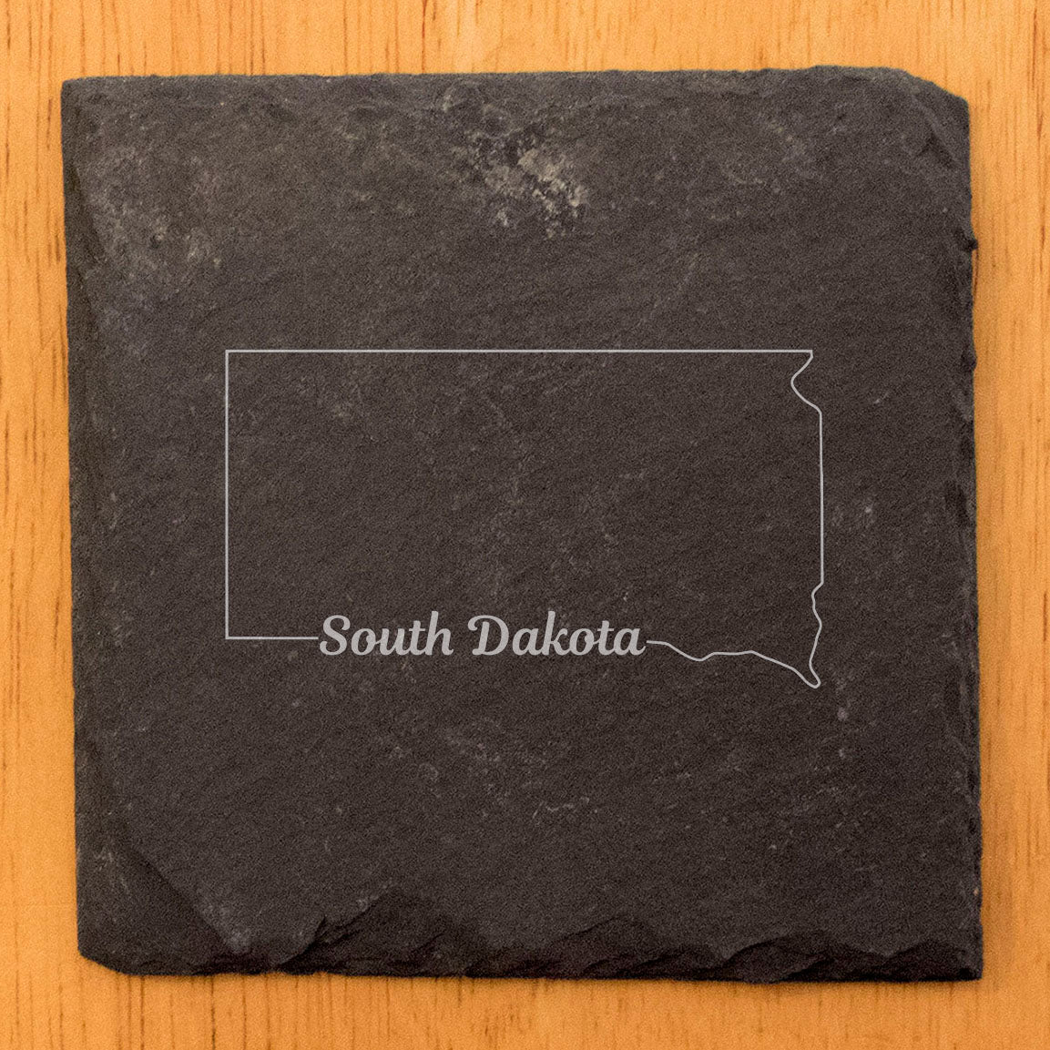 Rustic Slate Coasters Set of 4, Round 4" with South Dakota Outline Design, Perfect for Holidays, Birthdays, Housewarming, She-Shed or Man Cave, Made in Oregon, USA, , Natural Edge