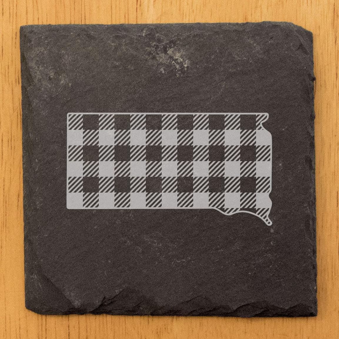 Rustic Slate Coasters Set of 4, Round 4" with South Dakota Plaid Design, Perfect for Holidays, Birthdays, Housewarming Gifts, She-Shed or Man Cave, Made in Oregon, USA, Natural Chipped Edge