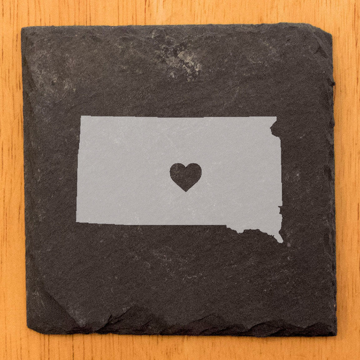Rustic Slate Coasters Set of 4, Round 4" with South Dakota Heart Design, Perfect for Holidays, Birthdays, Housewarming Gifts, She-Shed or Man Cave, Made in Oregon, USA, Natural Chipped Edge