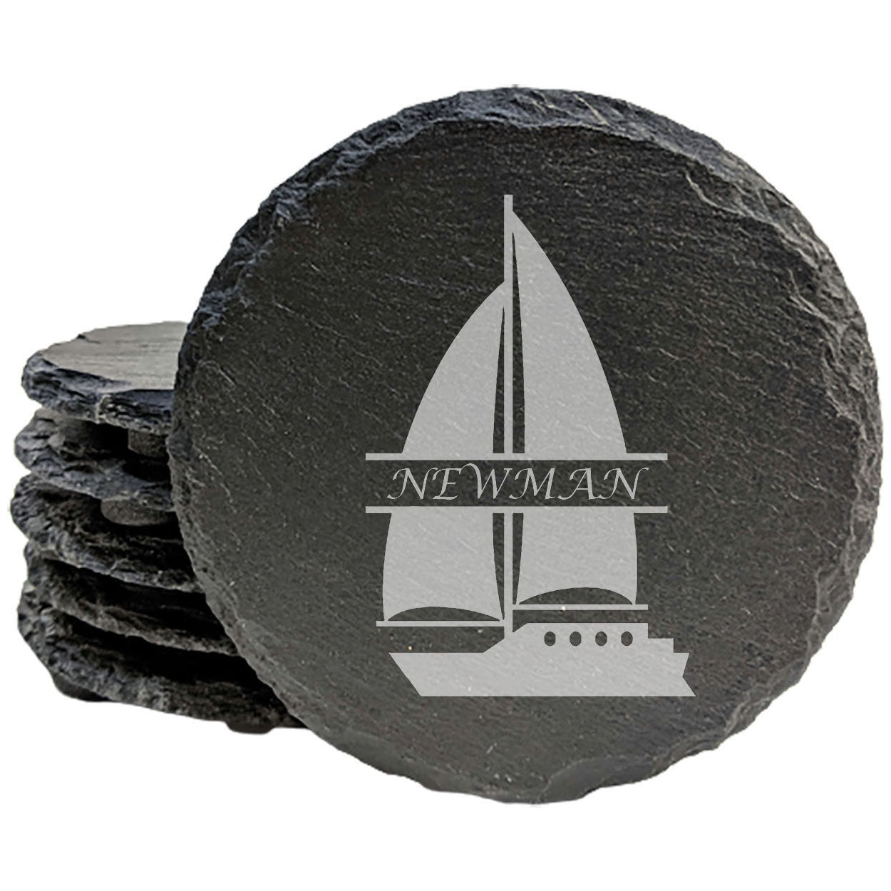 Nautical and Nice: Personalized Slate Coasters with Sailboat Design