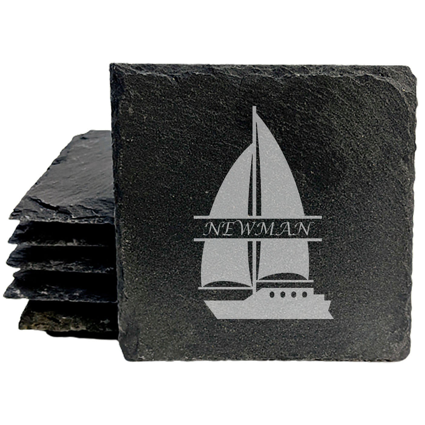 Nautical and Nice: Personalized Slate Coasters with Sailboat Design