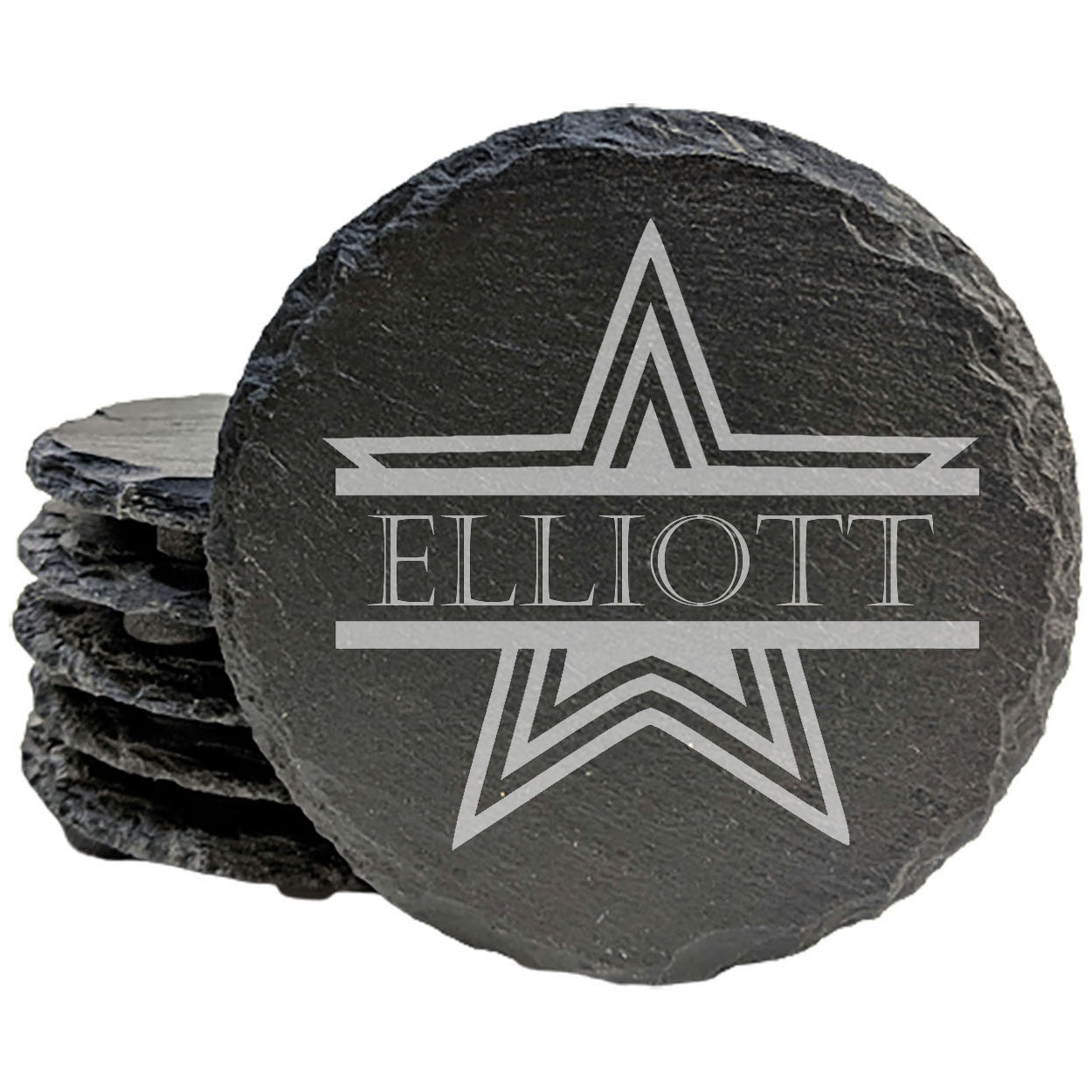 Shining Stars: Personalized Slate Coasters with Name and Star