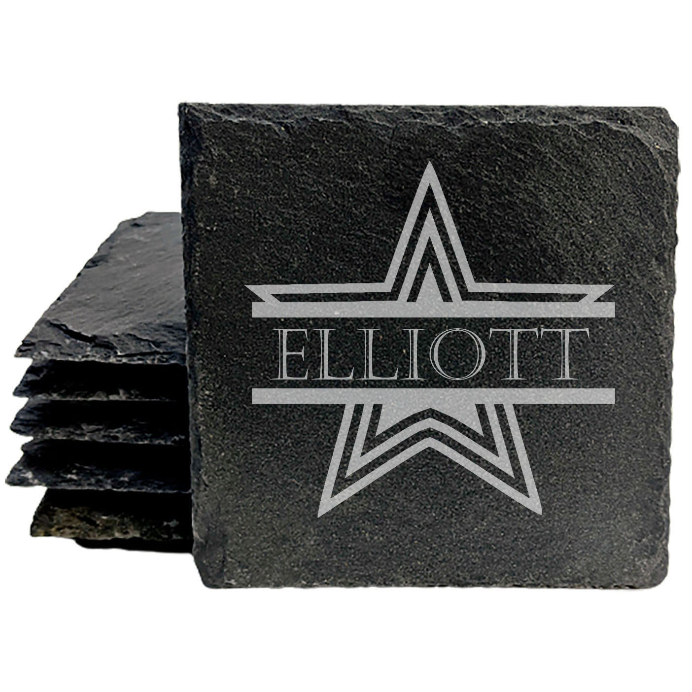 Shining Stars: Personalized Slate Coasters with Name and Star