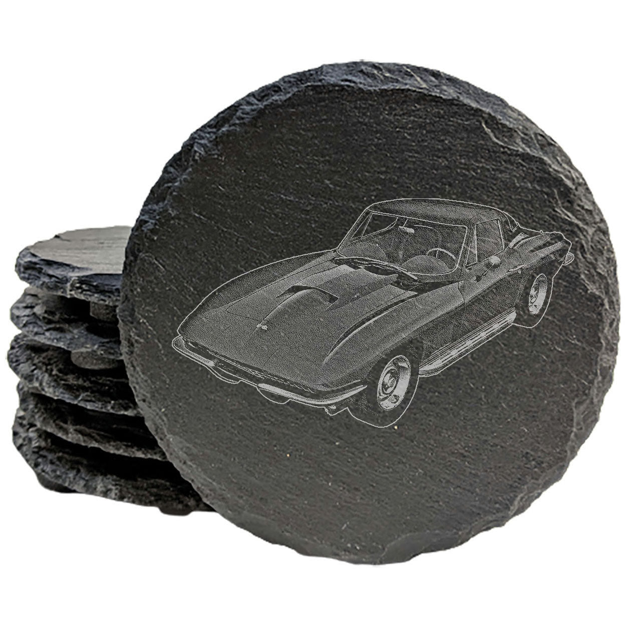 Vintage 67 Stingray Slate Coasters - Laser-Etched Rustic Drink Mats for Car Enthusiasts