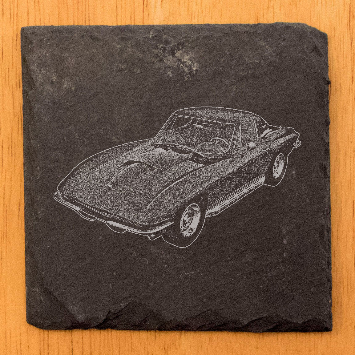 Vintage 67 Stingray Slate Coasters - Laser-Etched Rustic Drink Mats for Car Enthusiasts
