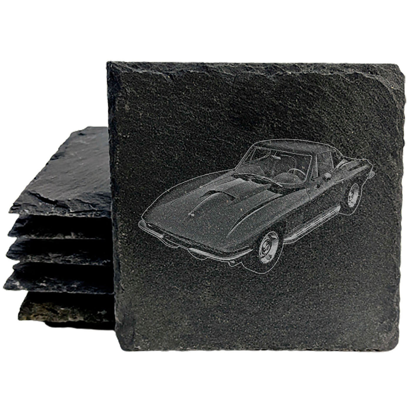 Vintage 67 Stingray Slate Coasters - Laser-Etched Rustic Drink Mats for Car Enthusiasts