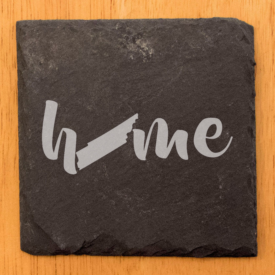 Rustic Slate Coasters Set of 4 - Laser Etched 'Home' Design with Tennessee State - Perfect Gift for Holidays, Birthdays, Housewarming - 4" Round/Square - Made in Oregon, USA - Natural Chipped Edge
