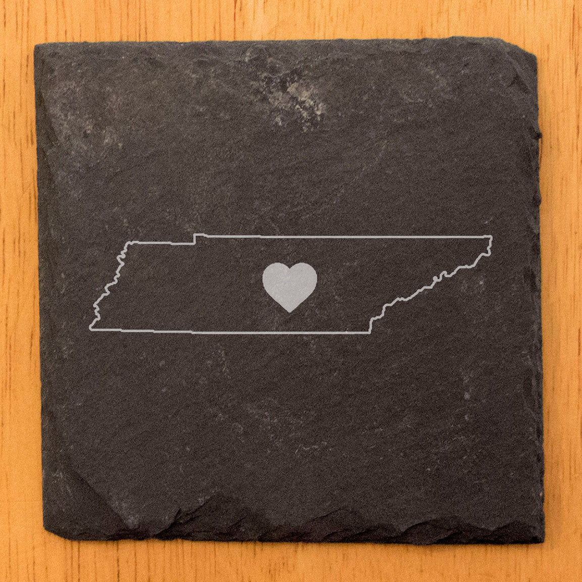 Rustic Slate Coasters Set of 4, Round 4" with Tennessee Heart Design, Laser Etched, Perfect for Holidays, Birthdays, Housewarming, She-Shed, Man Cave, Made in Oregon, USA,