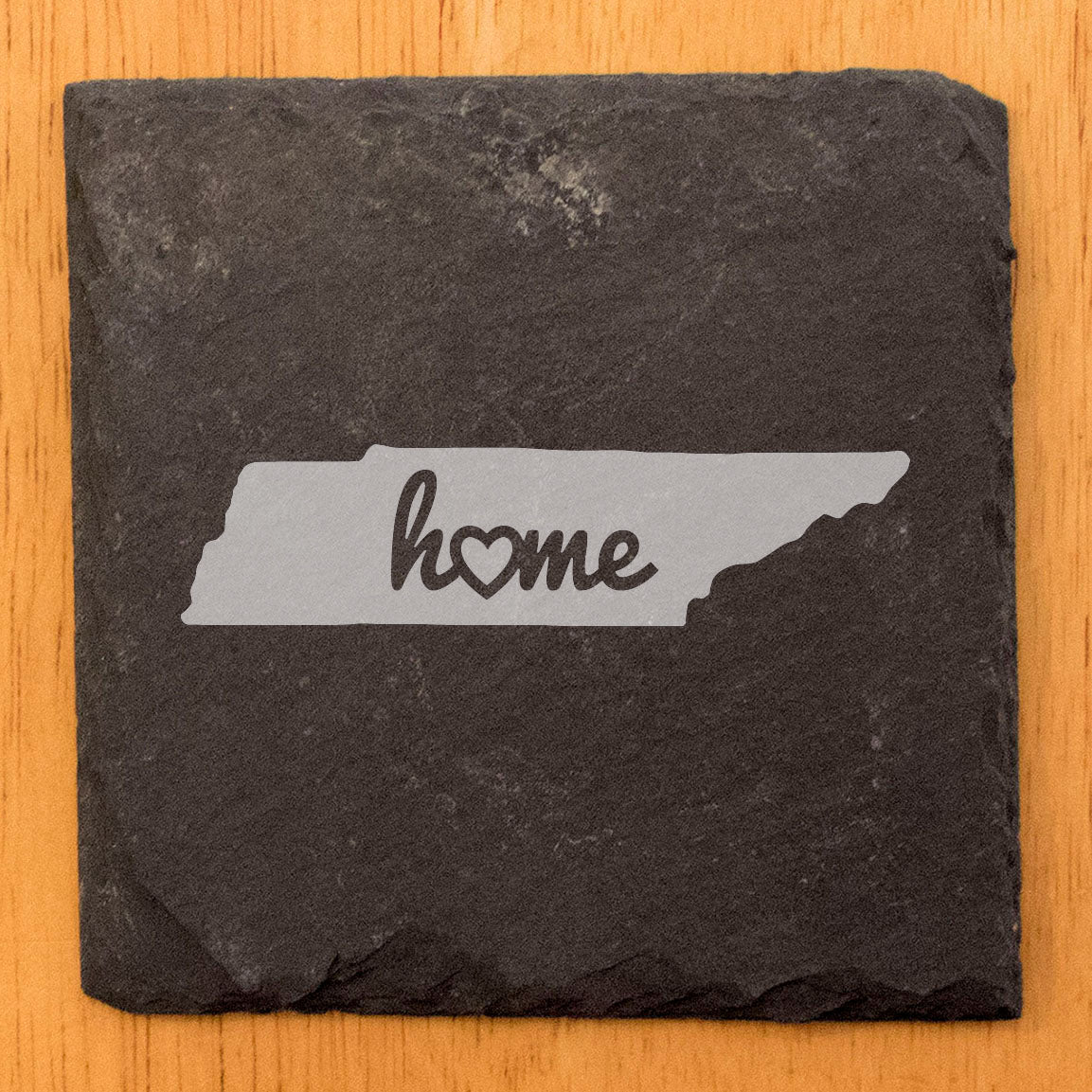 Rustic Slate Coasters Set of 4, Round 4" with Tennessee 'Home' Heart Design, Perfect for Holidays, Birthdays, Housewarming Gifts, She-Shed or Man Cave, Made in Oregon, USA, Natural Chipped Edge