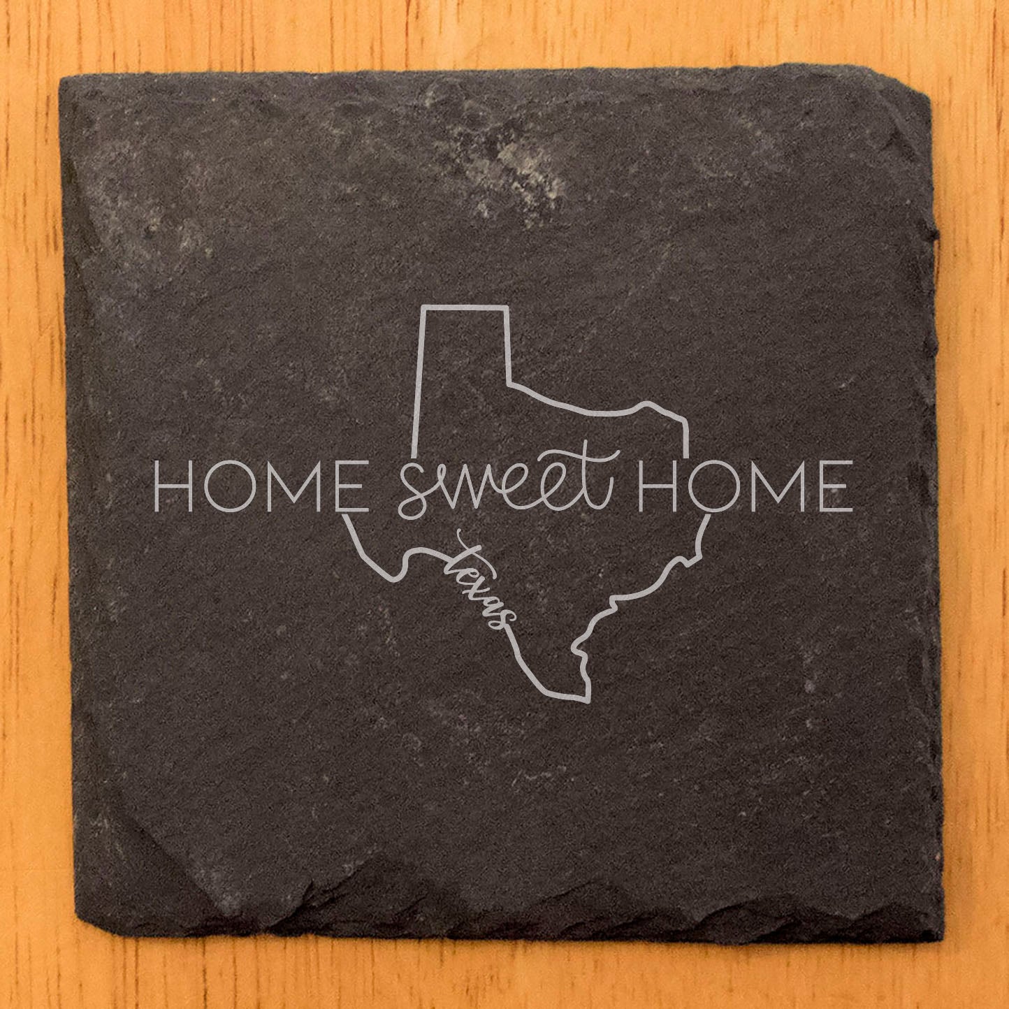 Rustic Slate Coasters Set of 4, Round 4" with Texas 'Home Sweet Home' Design, Perfect for Holidays, Birthdays, Housewarming Gifts, She-Shed or Man Cave, Made in Oregon, USA, Natural Chipped Edge