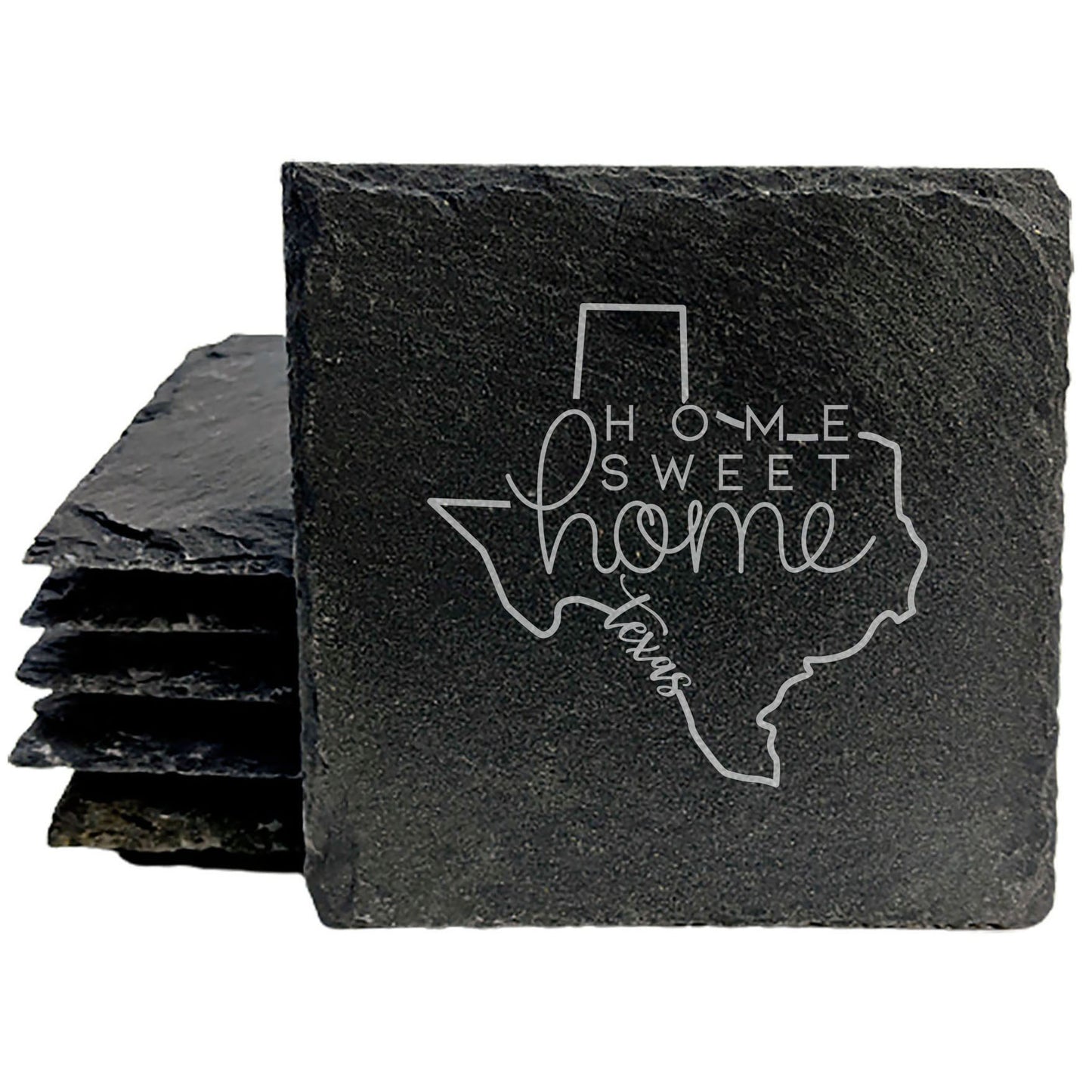 Rustic Slate Coasters Set of 4, Round 4" with Texas Outline & 'Home Sweet Home' Design, Perfect Gift for Holidays, Birthdays, Housewarming, She-Shed, Man Cave, Made in Oregon, USA, Small Business