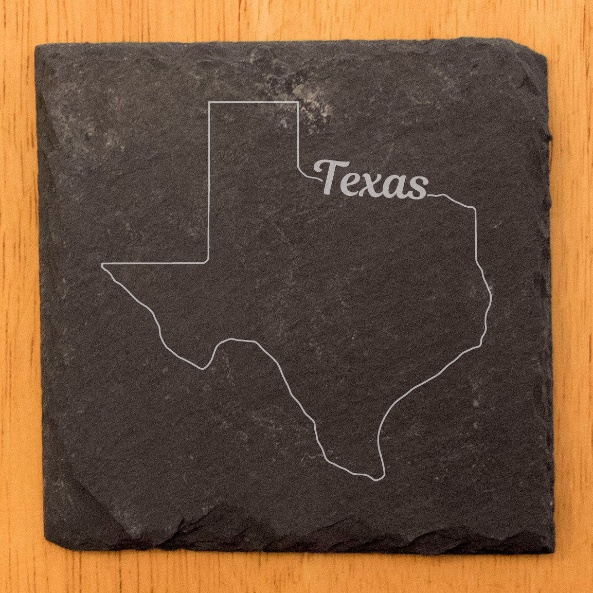 Rustic Slate Coasters Set of 4, Round 4" with Texas Outline Design, Laser Etched, Perfect for Holidays, Birthdays, Housewarming Gifts, Made in Oregon, USA, Natural Chipped Edge, Rubber Feet