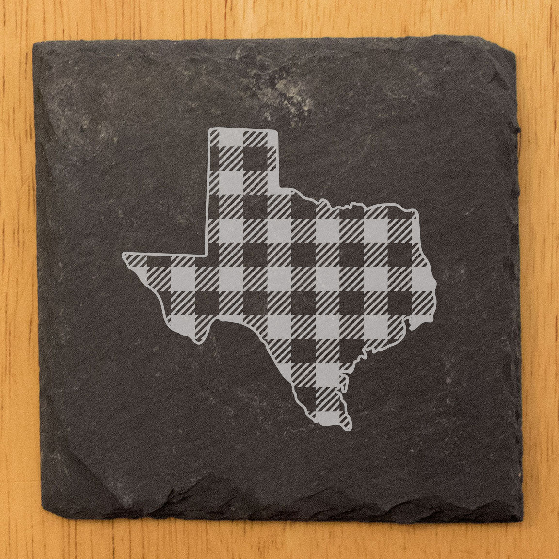 Rustic Slate Coasters Set of 4, Texas Plaid Design, 4" Round, Natural Chipped Edge, Rubber Feet, , Perfect for Holidays, Birthdays, Housewarming, She-Shed, Man Cave, Made in USA