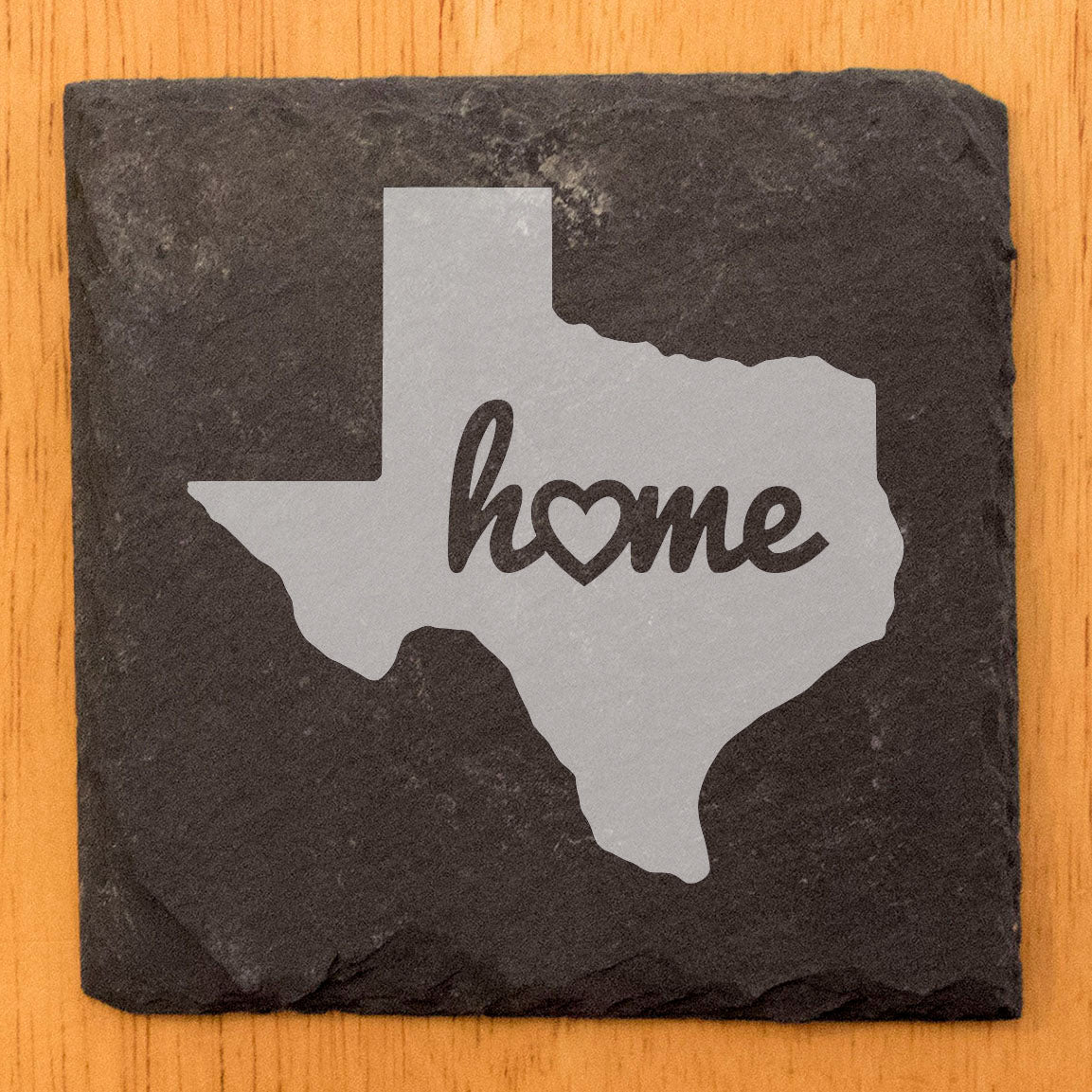 Rustic Slate Coasters Set of 4, Round 4" with Texas 'Home' Heart Design, Perfect for Holidays, Birthdays, Housewarming Gifts, She-Shed or Man Cave, Made in Oregon, USA, Natural Chipped Edge