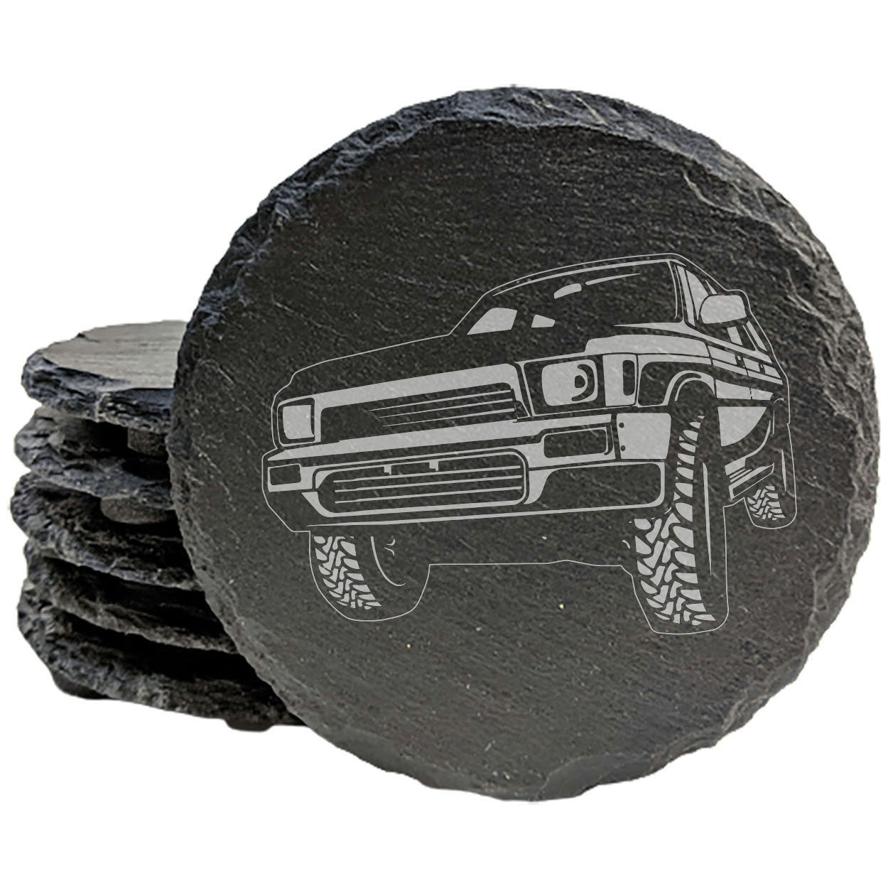 Classic 1993 Toyota Rav4 Design Rustic Gray Slate Coasters Set of 4 - Laser Etched, Natural Chipped Edge, Rubber Feet - Perfect for Holidays, Birthdays, Housewarming Gifts - Made in Oregon USA