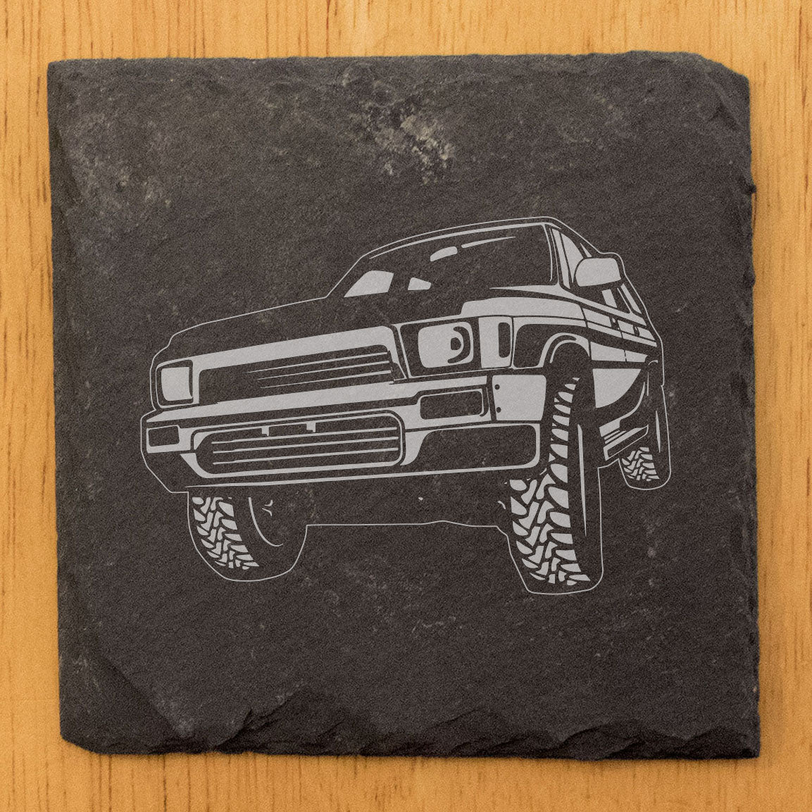 Classic 1993 Toyota Rav4 Design Rustic Gray Slate Coasters Set of 4 - Laser Etched, Natural Chipped Edge, Rubber Feet - Perfect for Holidays, Birthdays, Housewarming Gifts - Made in Oregon USA