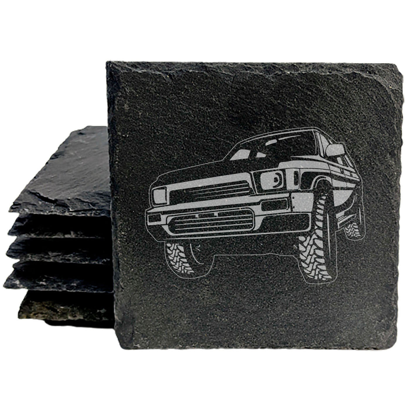 Classic 1993 Toyota Rav4 Design Rustic Gray Slate Coasters Set of 4 - Laser Etched, Natural Chipped Edge, Rubber Feet - Perfect for Holidays, Birthdays, Housewarming Gifts - Made in Oregon USA