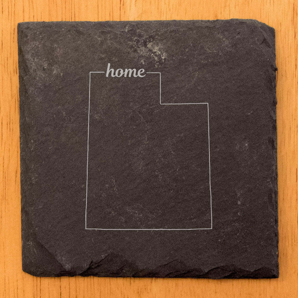 Rustic Slate Coasters Set of 4, Round 4" with Utah 'Home' Design, Laser Etched, Perfect for Holidays, Birthdays, Housewarming, She-Shed, Man Cave, Made in Oregon, USA,