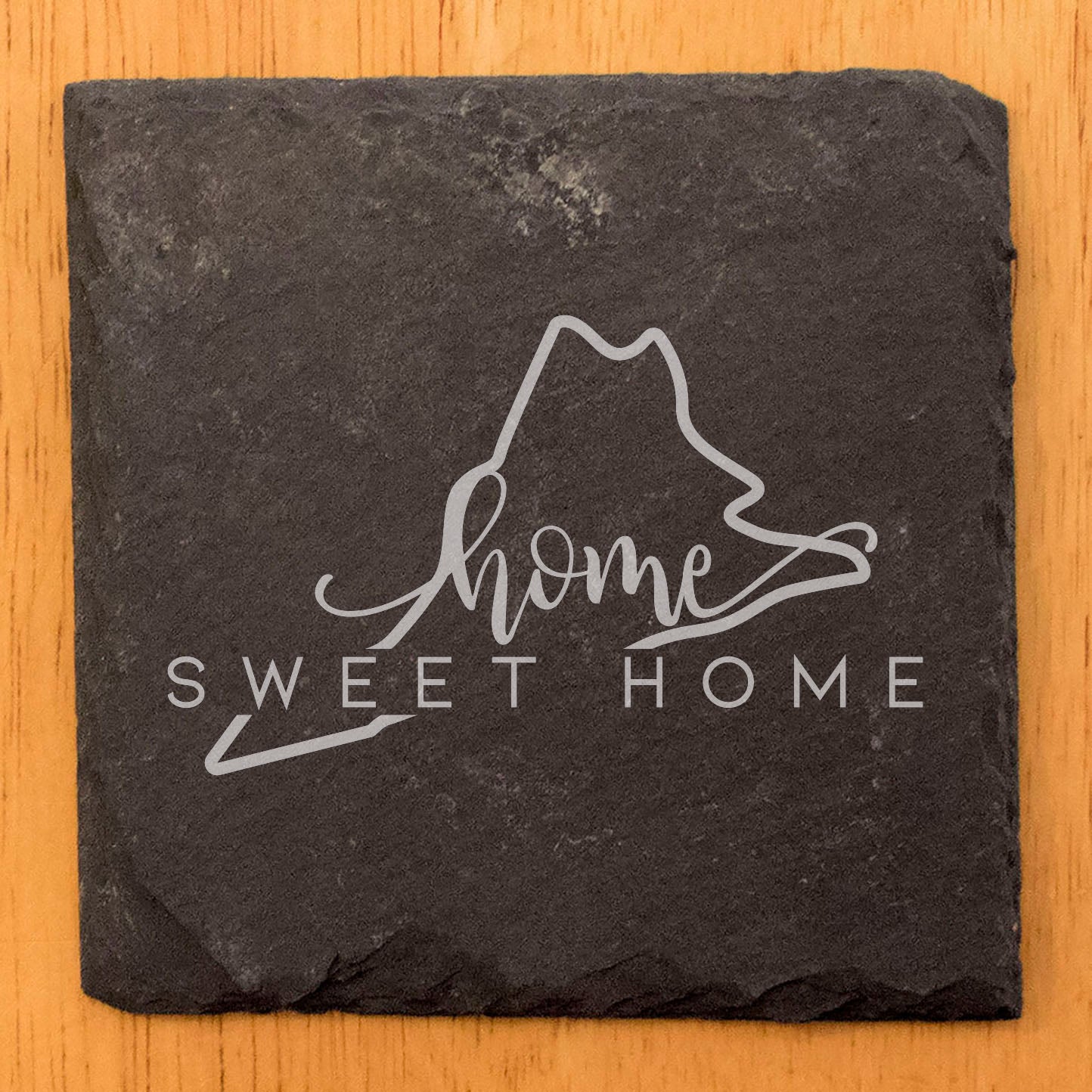 Rustic Slate Coasters Set of 4 - Virginia 'Home Sweet Home' Design, 4" Round, Natural Chipped Edge, Rubber Feet, - Perfect for Holidays, Birthdays, Housewarming - Made in USA