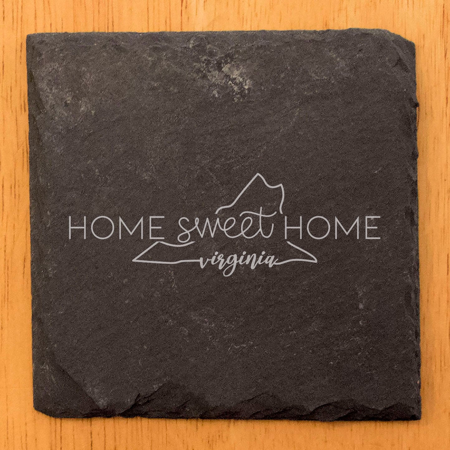 Rustic Slate Coasters Set of 4, Round 4" with 'Home Sweet Home' Virginia Design, Perfect Gift for Holidays, Birthdays, Housewarming, She-Shed, Man Cave, Made in Oregon, USA, Natural Chipped Edge