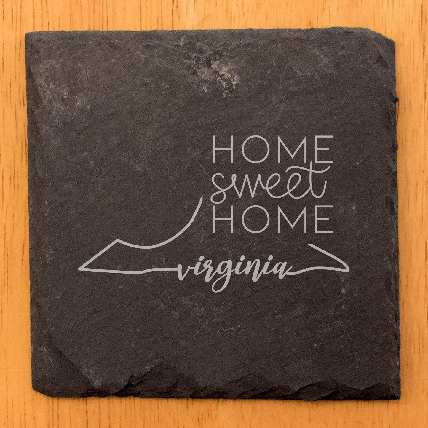 Rustic Slate Coasters Set of 4 - Virginia Design 'Home Sweet Home' - 4" Round, Natural Chipped Edge, Rubber Feet - Perfect Gift for Holidays, Birthdays, Housewarming - Made in Oregon, USA