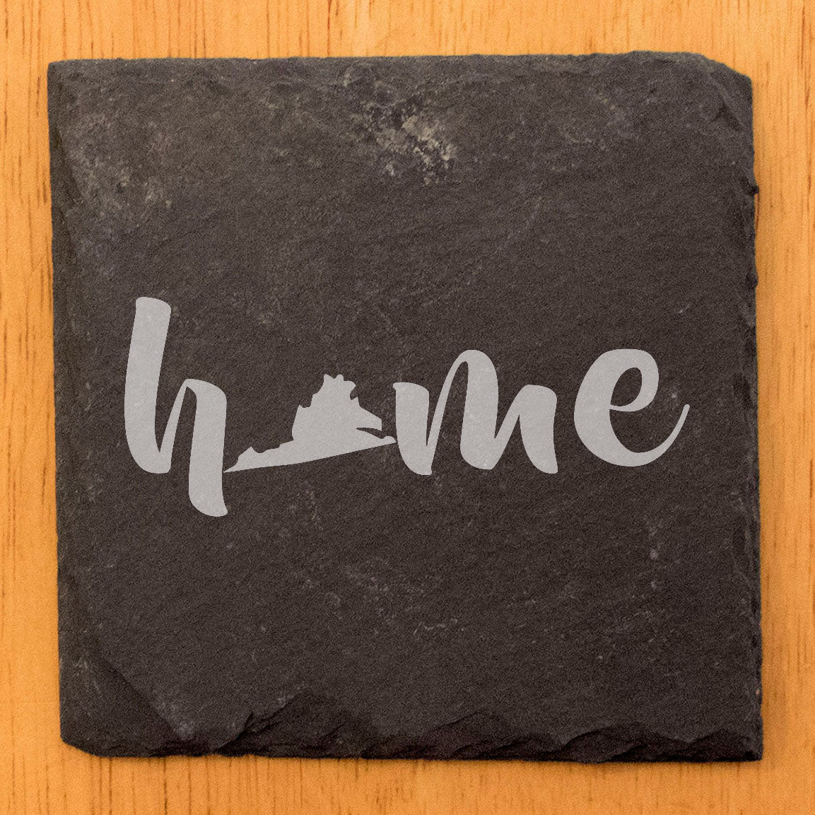 Rustic Slate Coasters Set of 4 - Laser Etched 'Home' Design with Virginia State - Perfect Gift for Holidays, Birthdays, Housewarming - 4" Round/Square - Made in Oregon, USA - Natural Chipped Edge