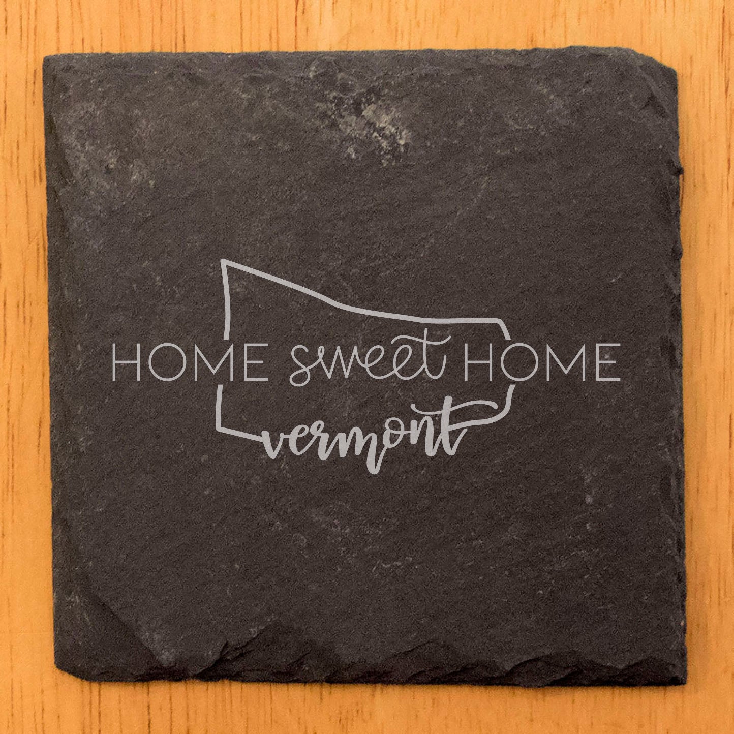 Rustic Slate Coasters Set of 4, Round 4" with 'Home Sweet Home' Vermont Design, Perfect for Holidays, Birthdays, Housewarming Gifts, Made in Oregon, USA, Natural Chipped Edge, Rubber Feet