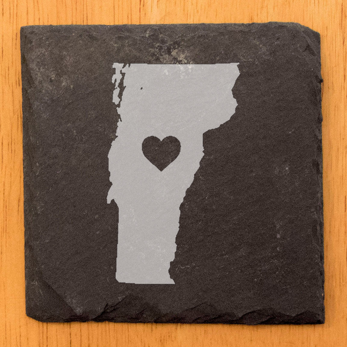 Rustic Slate Coasters Set of 4, Vermont Heart Design, 4" Round, Natural Chipped Edge, Rubber Feet, , Perfect for Holidays, Birthdays, Housewarming, Made in Oregon, USA