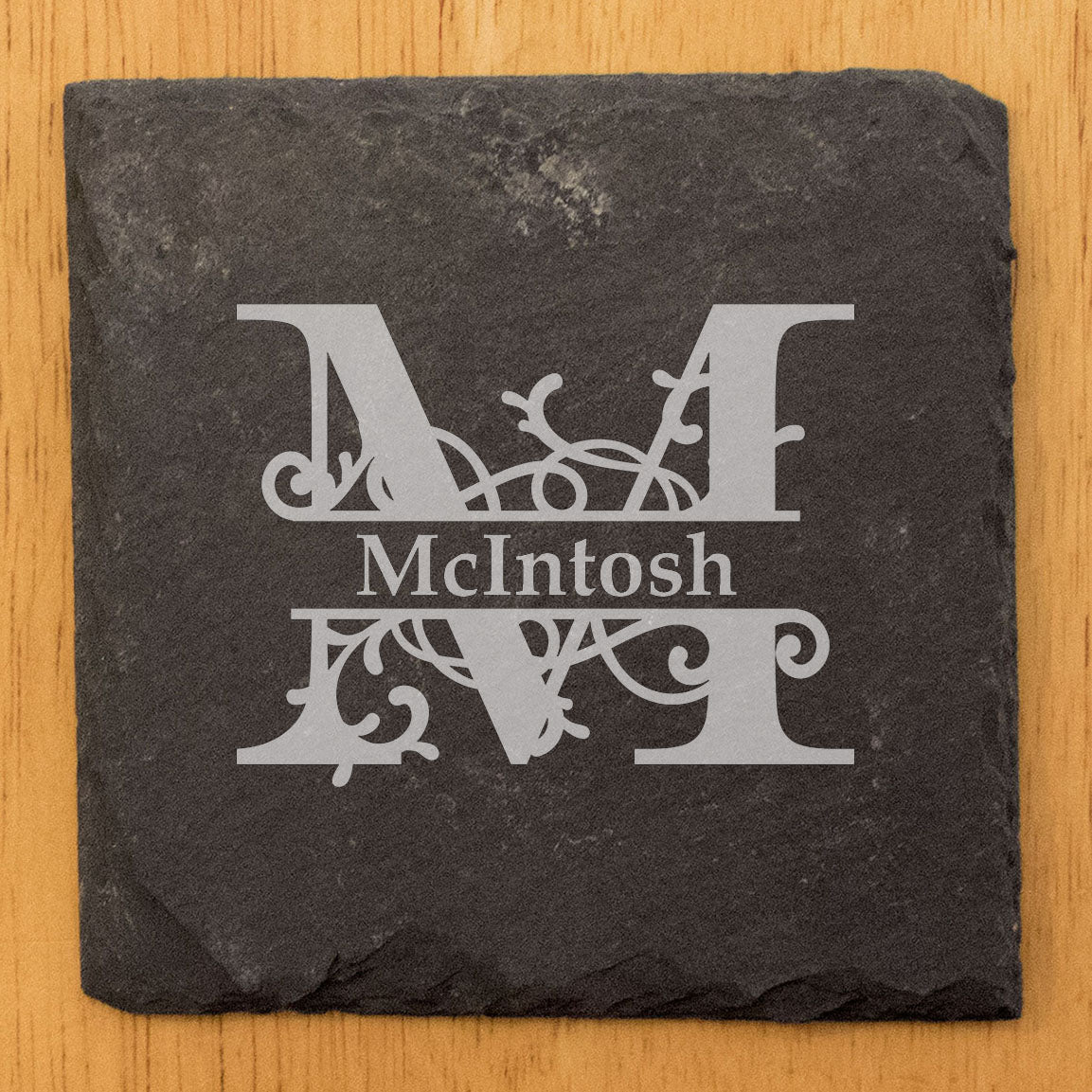 Nature's Touch: Personalized Slate Coasters with Vine Monogram