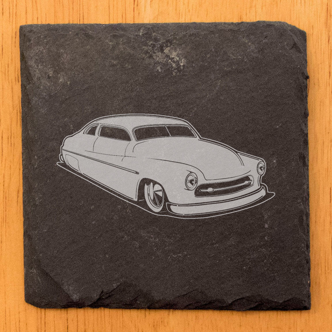 Rev Up Your Decor with Vintage Hot Rod Charm! Slate Coasters Set - Laser Etched, Stylish Home Accessories for Car Enthusiasts