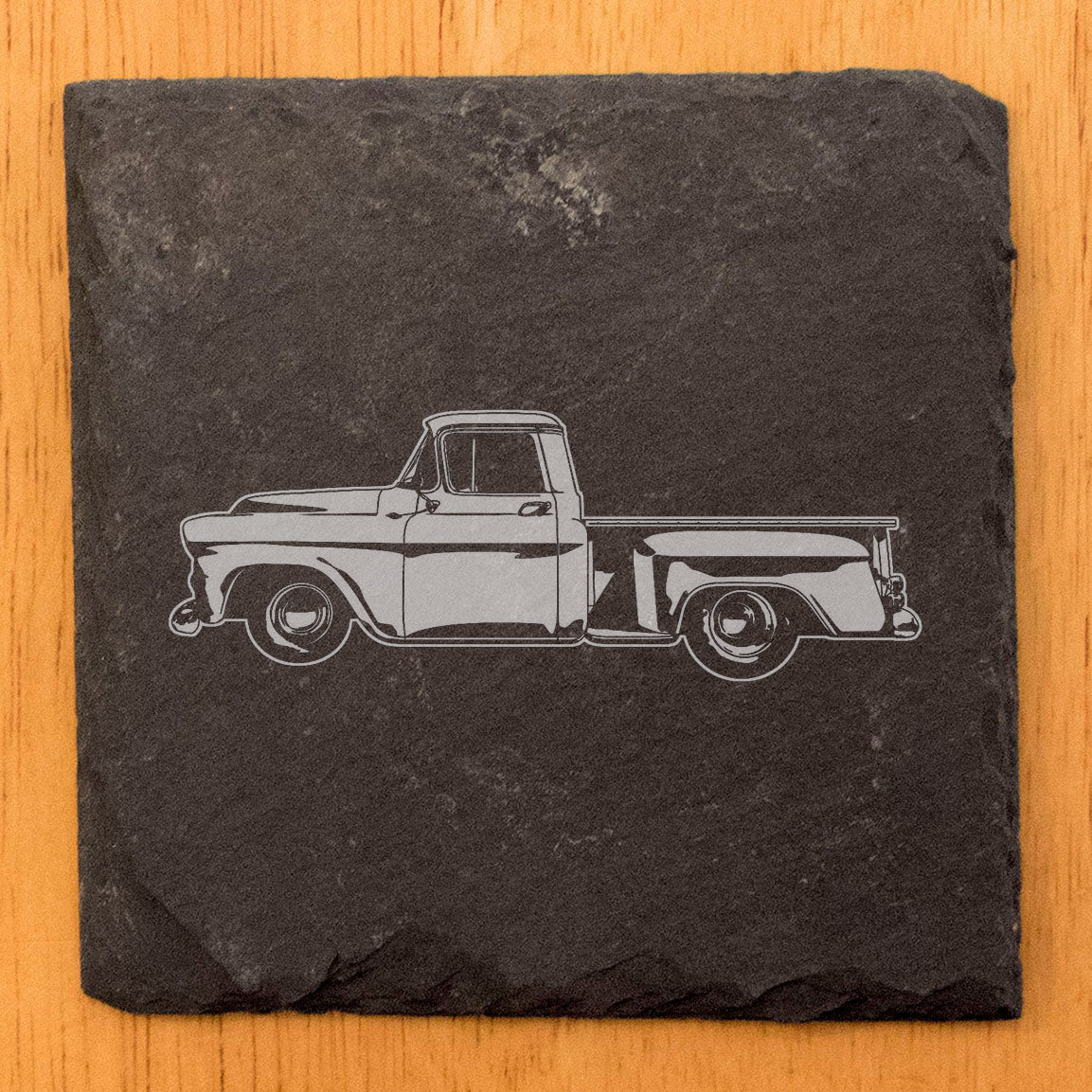 Vintage Truck Delight: Laser-Etched Slate Coasters Set for Stylish Home Decor & Drink Protection