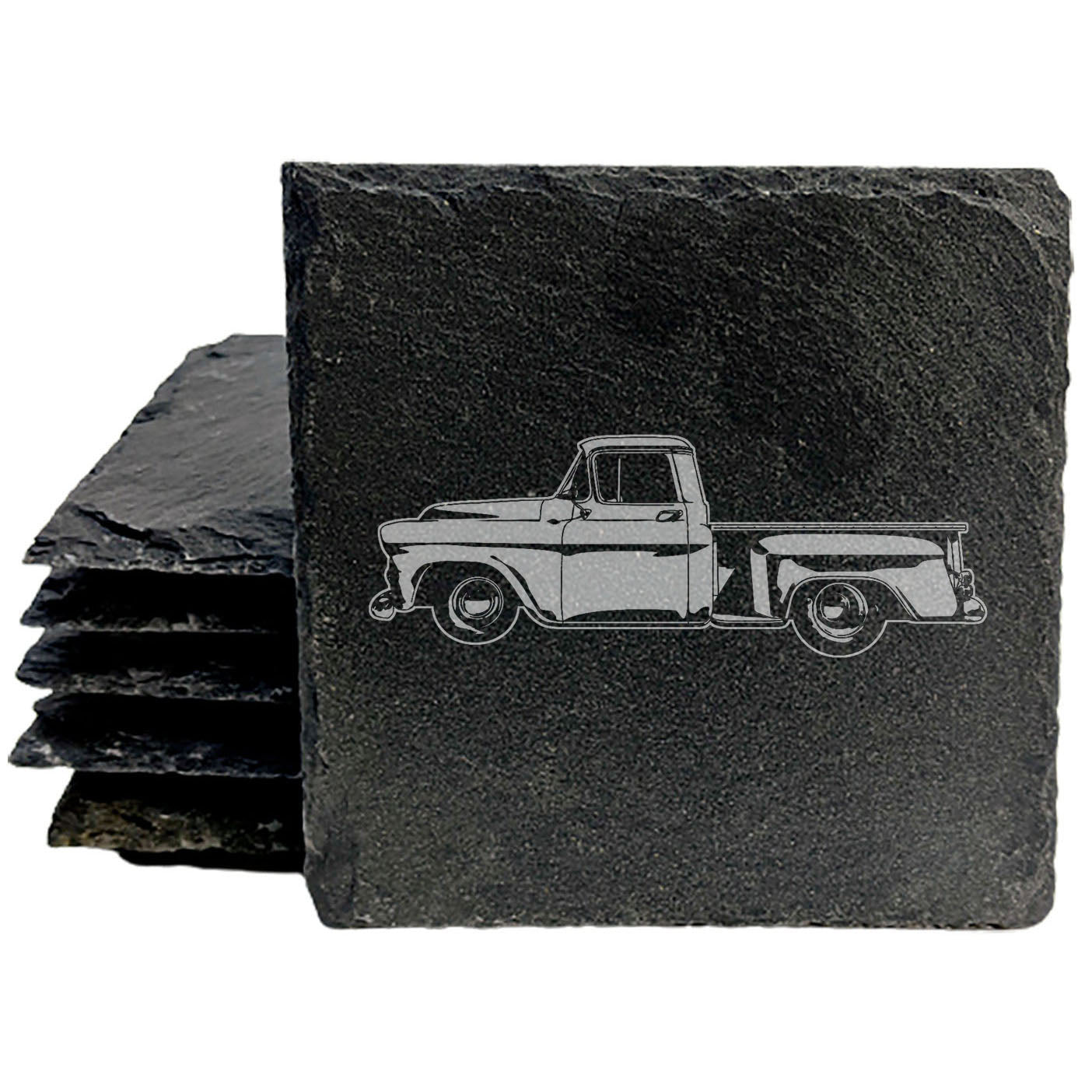 Vintage Truck Delight: Laser-Etched Slate Coasters Set for Stylish Home Decor & Drink Protection