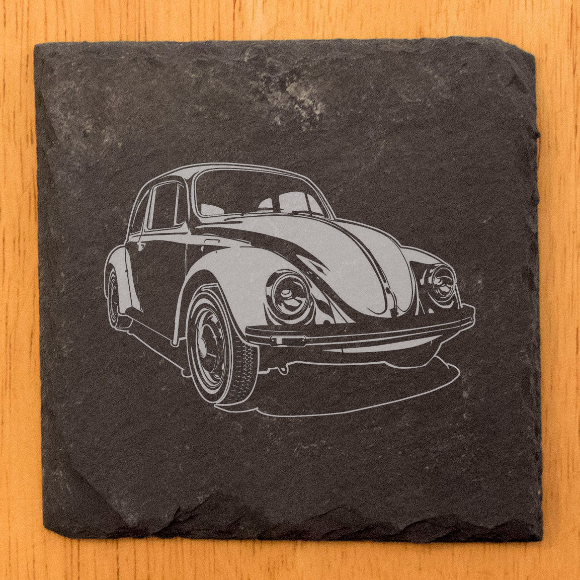 Vintage VW Bug Slate Coasters Set - Retro Laser-Etched Drink Mats for Car Enthusiasts!