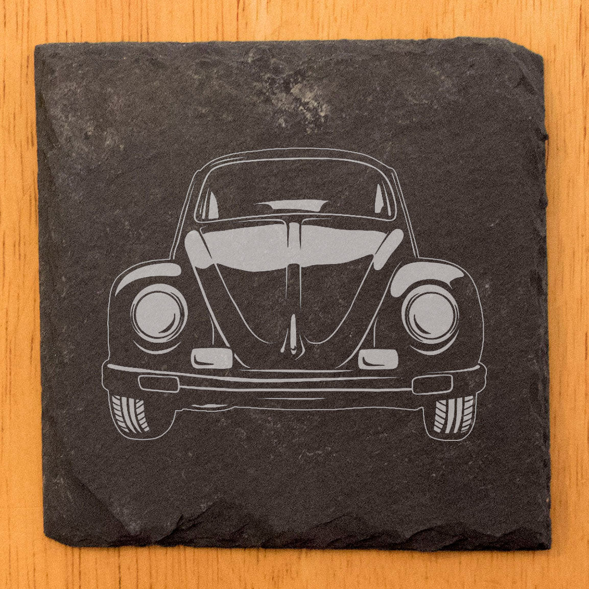 Vintage VW Beetle Slate Coasters Set - Retro Laser-Etched Drink Mats for Car Enthusiasts & Home Decor