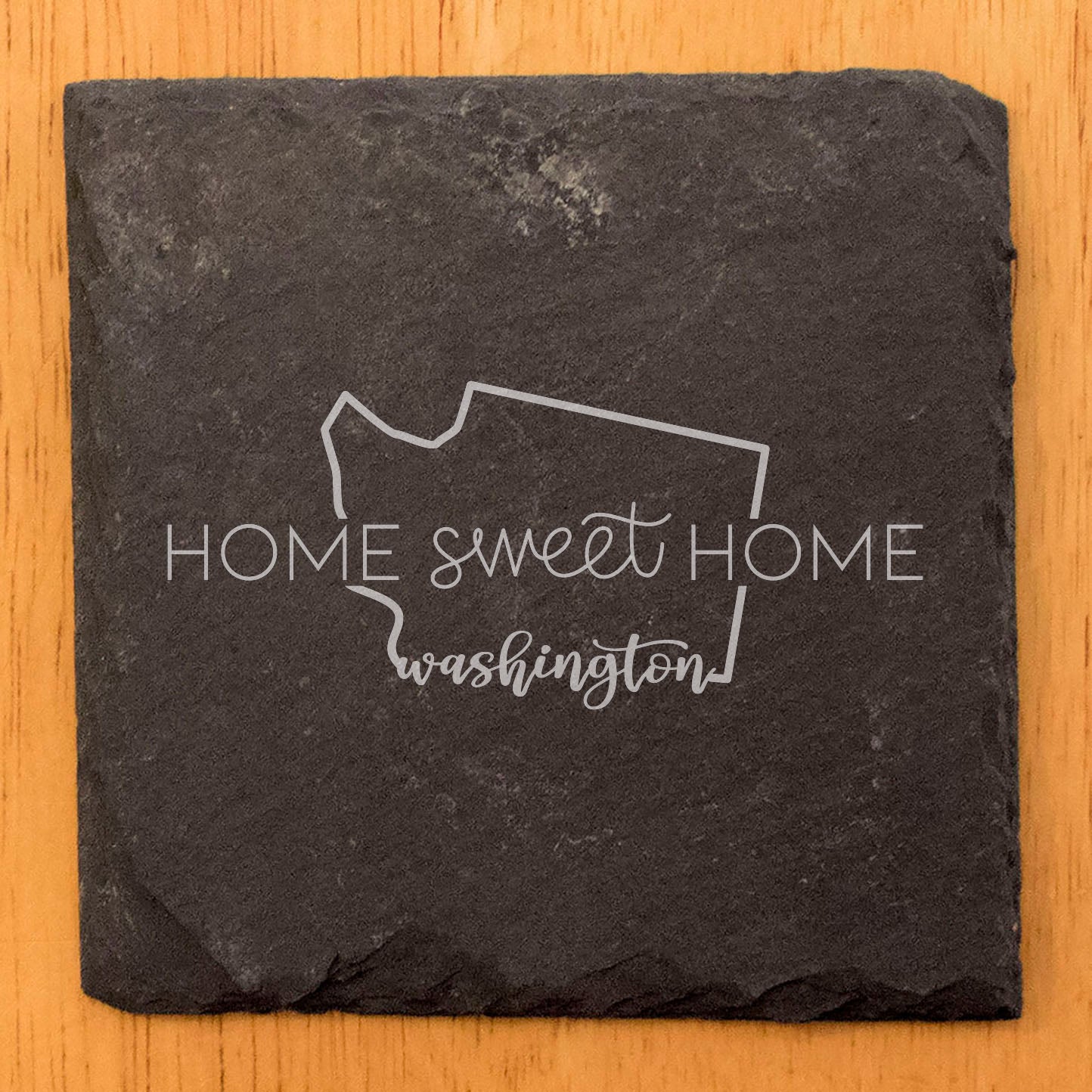 Rustic Slate Coasters Set of 4, Round 4" with 'Home Sweet Home' Washington Design, Perfect Gift for Holidays, Birthdays, Housewarming, She-Shed, Man Cave, Made in Oregon, USA, Natural Edge