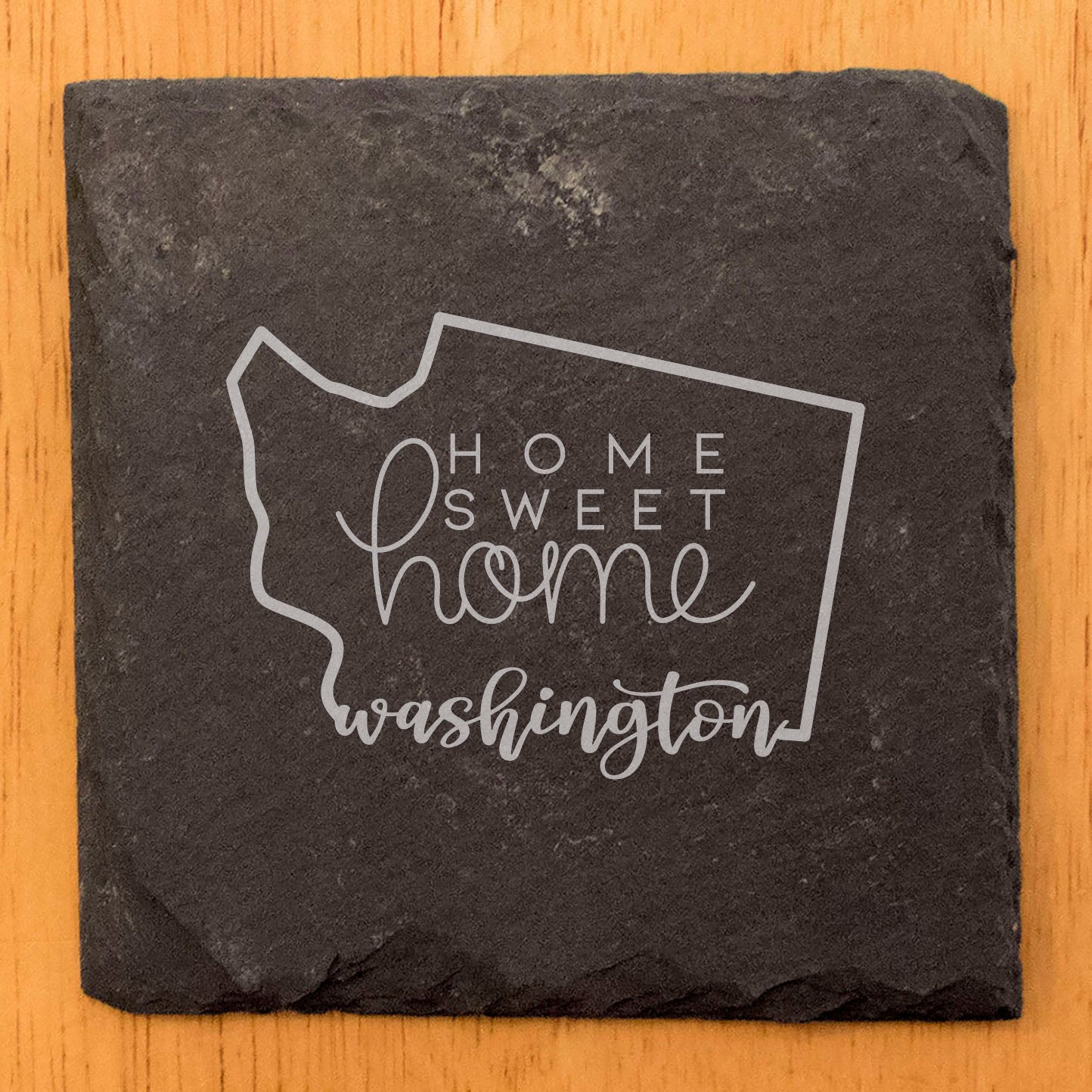 Rustic Slate Coasters Set of 4, Round 4" with Washington State Design, 'Home Sweet Home' Laser Etched, Perfect Gift for Holidays, Birthdays, Housewarming, Made in Oregon, USA, Small Business