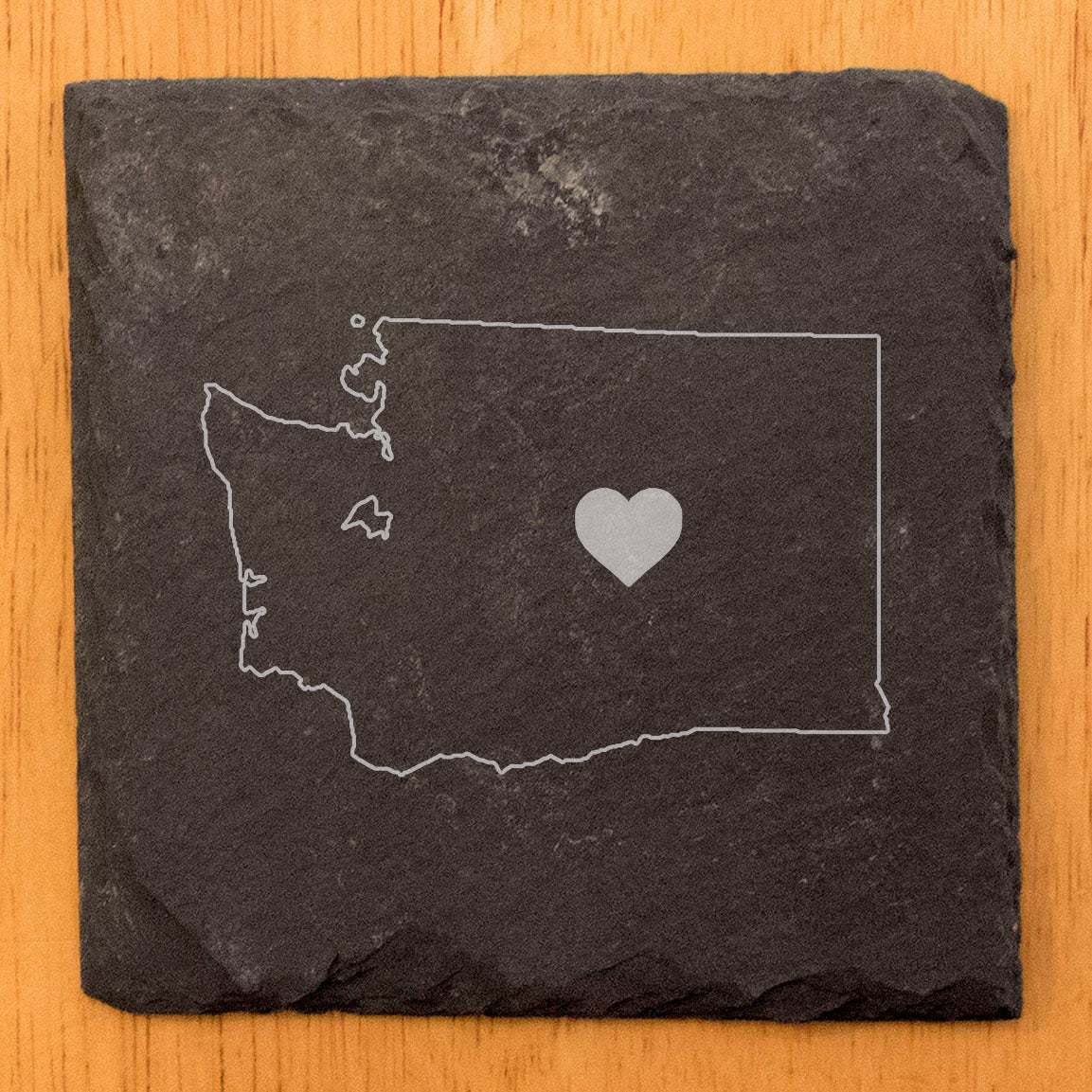 Rustic Slate Coasters Set of 4, Round 4" with Washington State Heart Design, Perfect for Holidays, Birthdays, Housewarming Gifts, She-Shed or Man Cave, Made in Oregon, USA, Natural Chipped Edge