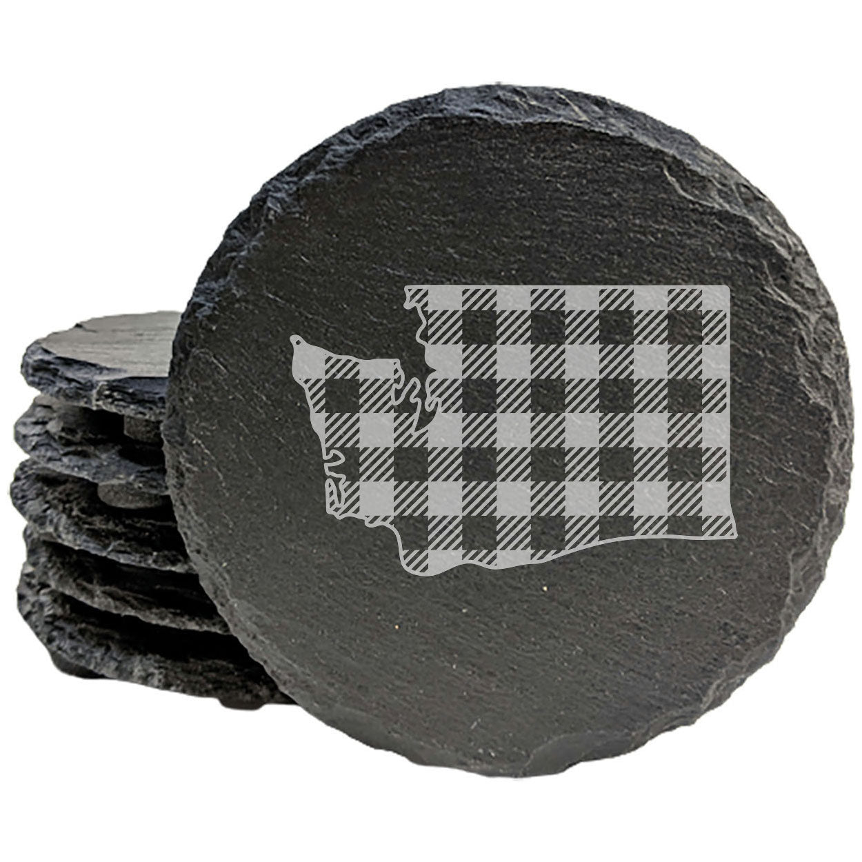 Rustic Slate Coasters Set of 4, Round 4" with Washington State Plaid Design, Perfect for Holidays, Birthdays, Housewarming Gifts, She-Shed or Man Cave, Made in Oregon, USA by Small Business