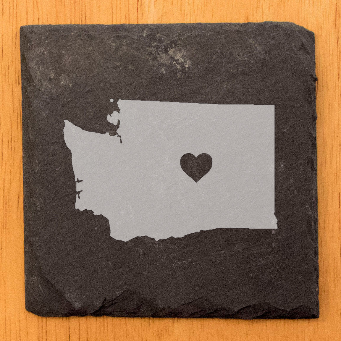 Rustic Slate Coasters Set of 4, Round 4" with Washington State Heart Design, Perfect for Holidays, Birthdays, Housewarming Gifts, She-Shed or Man Cave, Made in Oregon, USA, Natural Chipped Edge