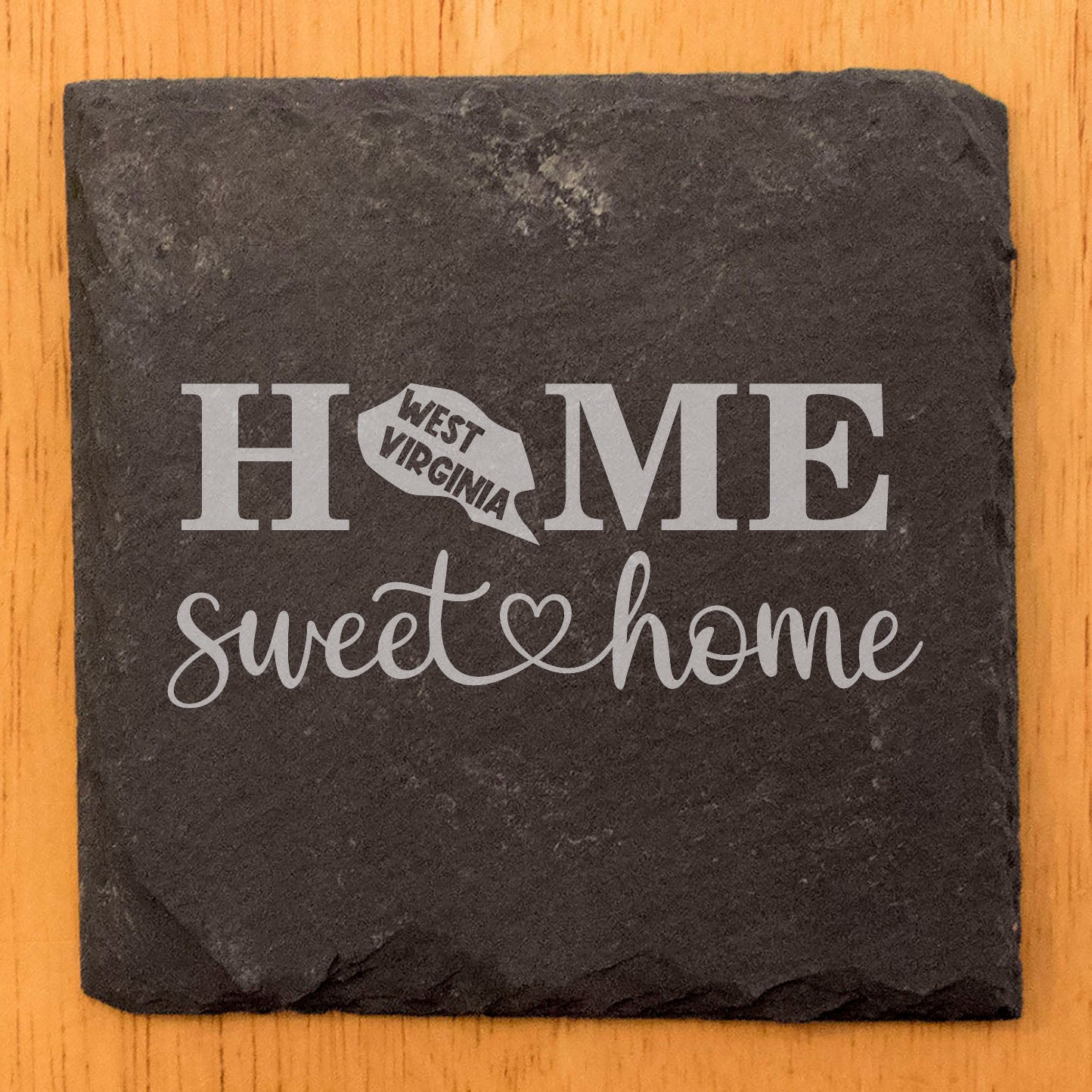 Rustic Slate Coasters Set of 4, 4" Round, Laser Etched 'HOME SWEET HOME' Design, Perfect Gift for Holidays, Birthdays, Housewarming, She-Shed, Man Cave, Made in Oregon, USA, Natural Chipped Edge