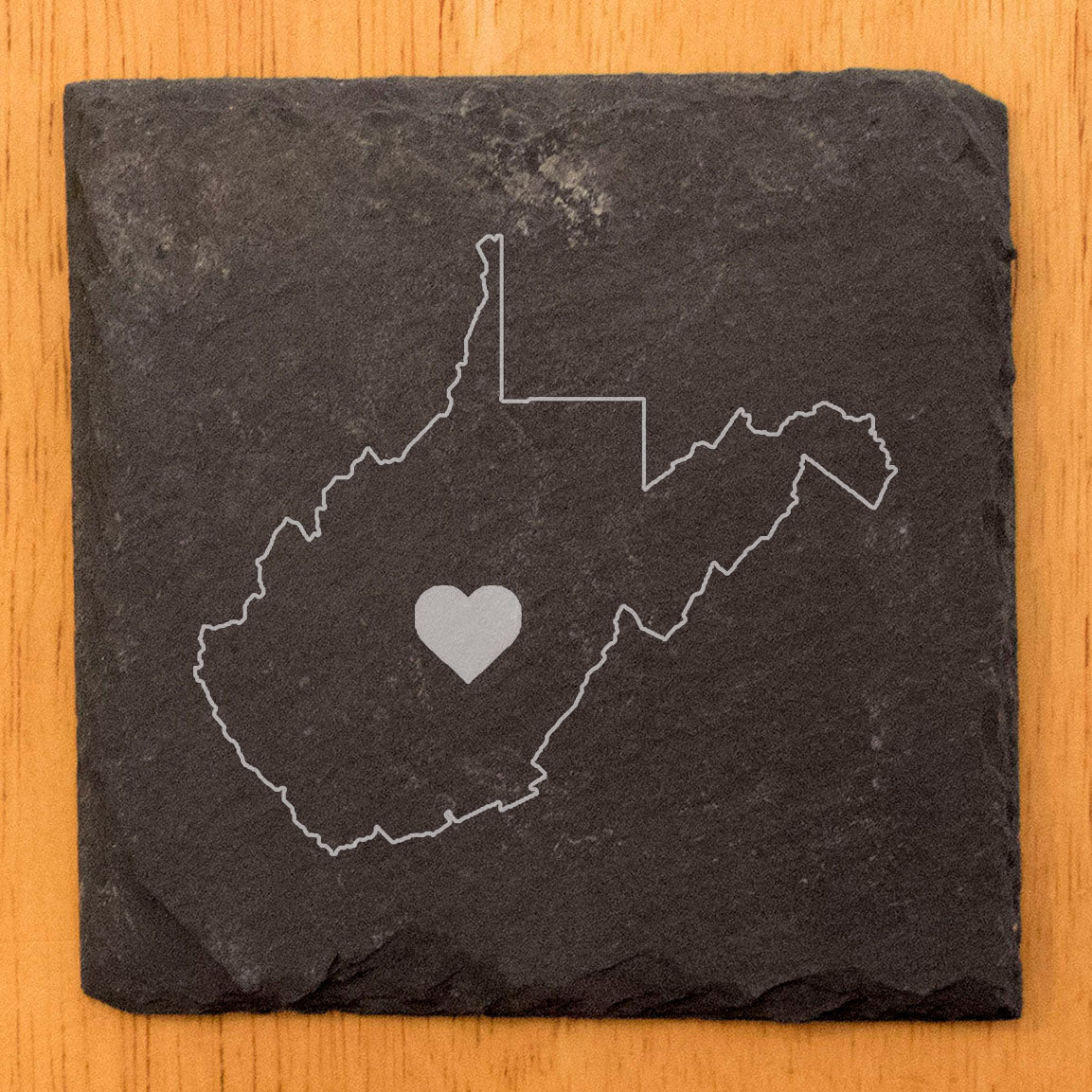 Rustic Slate Coasters Set of 4, Round 4" with West Virginia Heart Design, Perfect for Holidays, Birthdays, Housewarming Gifts, She-Shed or Man Cave, Made in Oregon, USA, Natural Chipped Edge