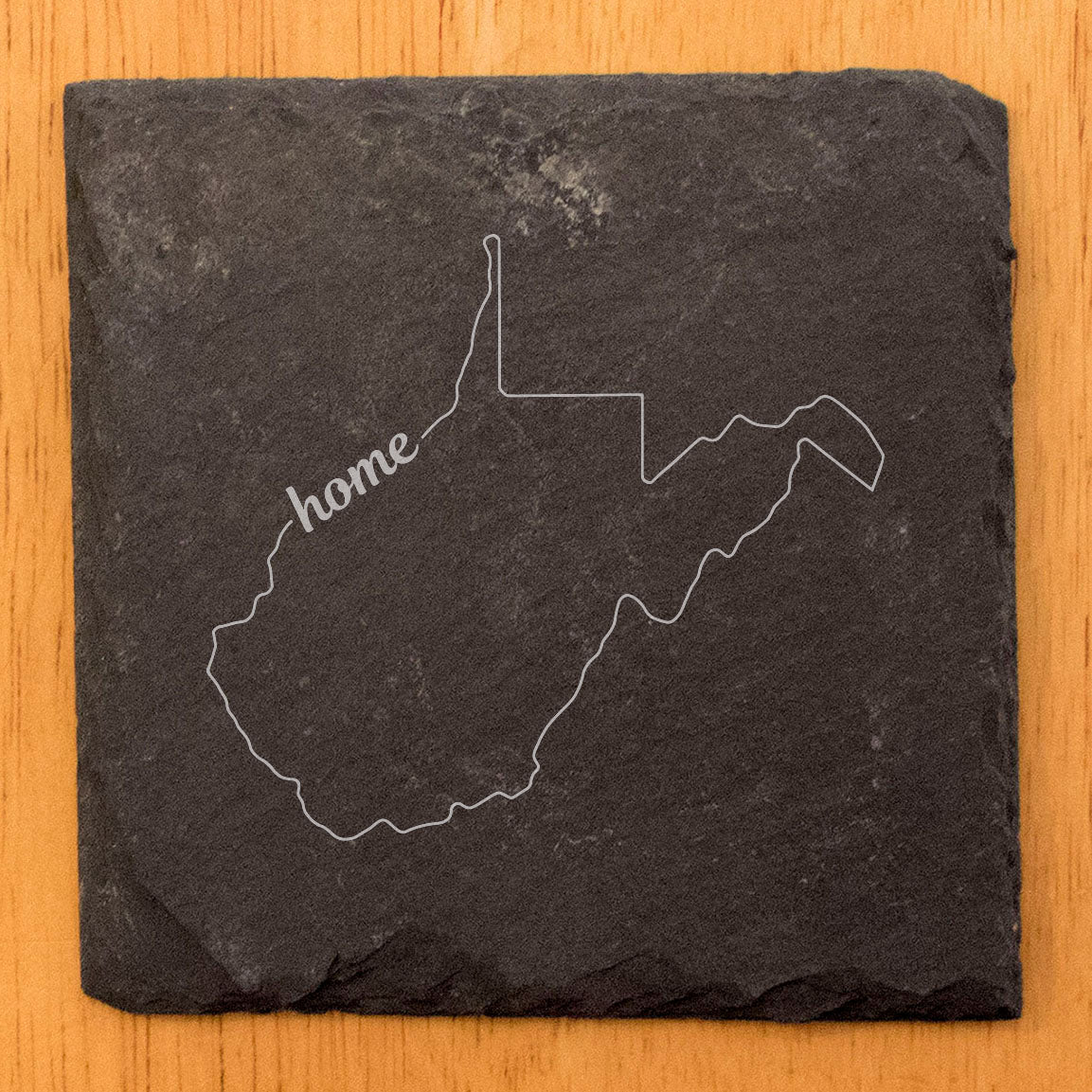 Rustic Slate Coasters Set of 4, Round 4" with West Virginia 'Home' Design, Perfect for Holidays, Birthdays, Housewarming Gifts, She-Shed or Man Cave, Made in Oregon, USA, Natural Chipped Edge