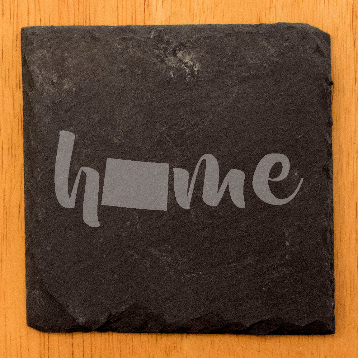 Rustic Slate Coasters Set of 4 - Laser Etched 'Home' Design with Wyoming State - Perfect Gift for Holidays, Birthdays, Housewarming - 4" Round/Square - Made in Oregon, USA - Natural Chipped Edge
