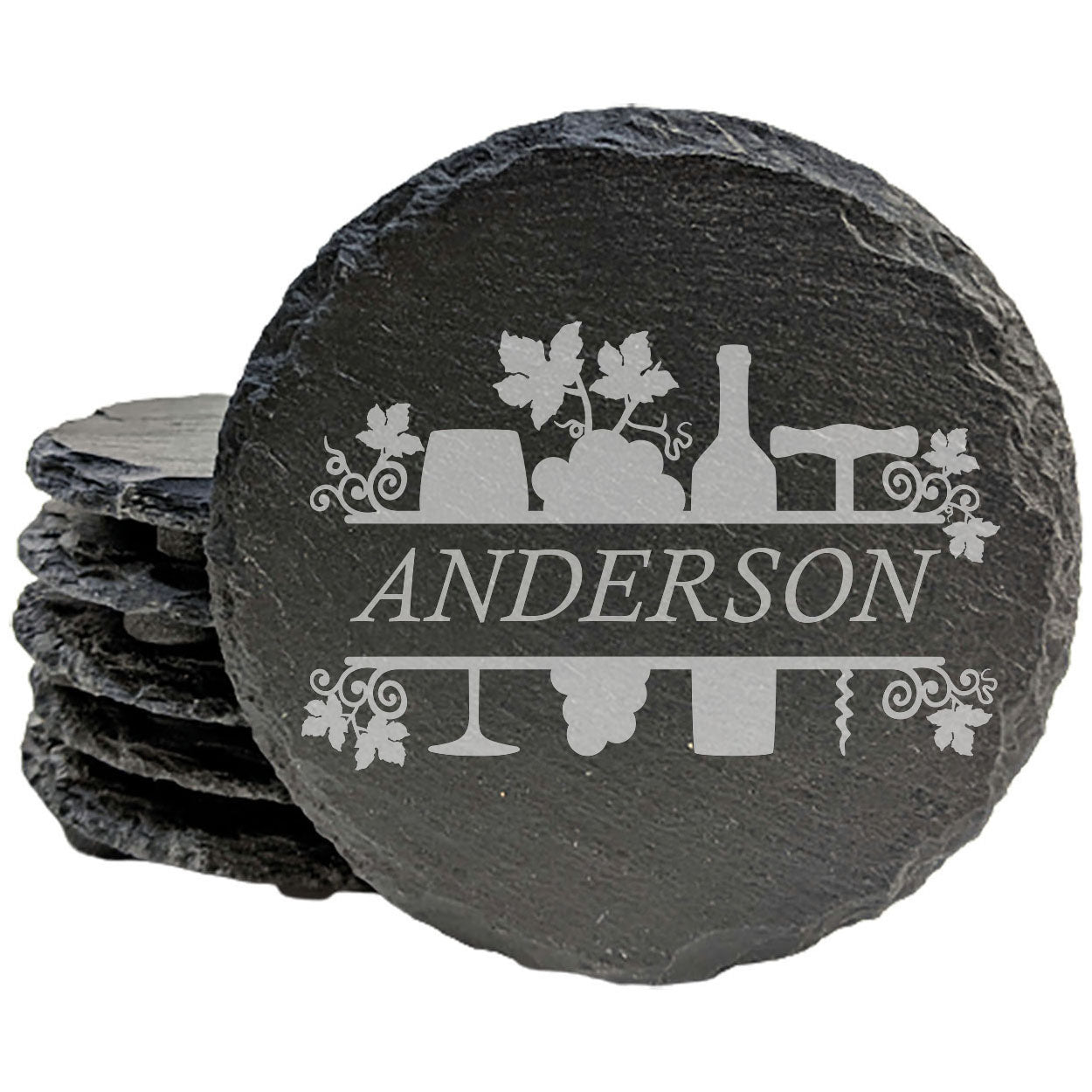 Cheers to Life: Personalized Slate Coasters with Wine Design