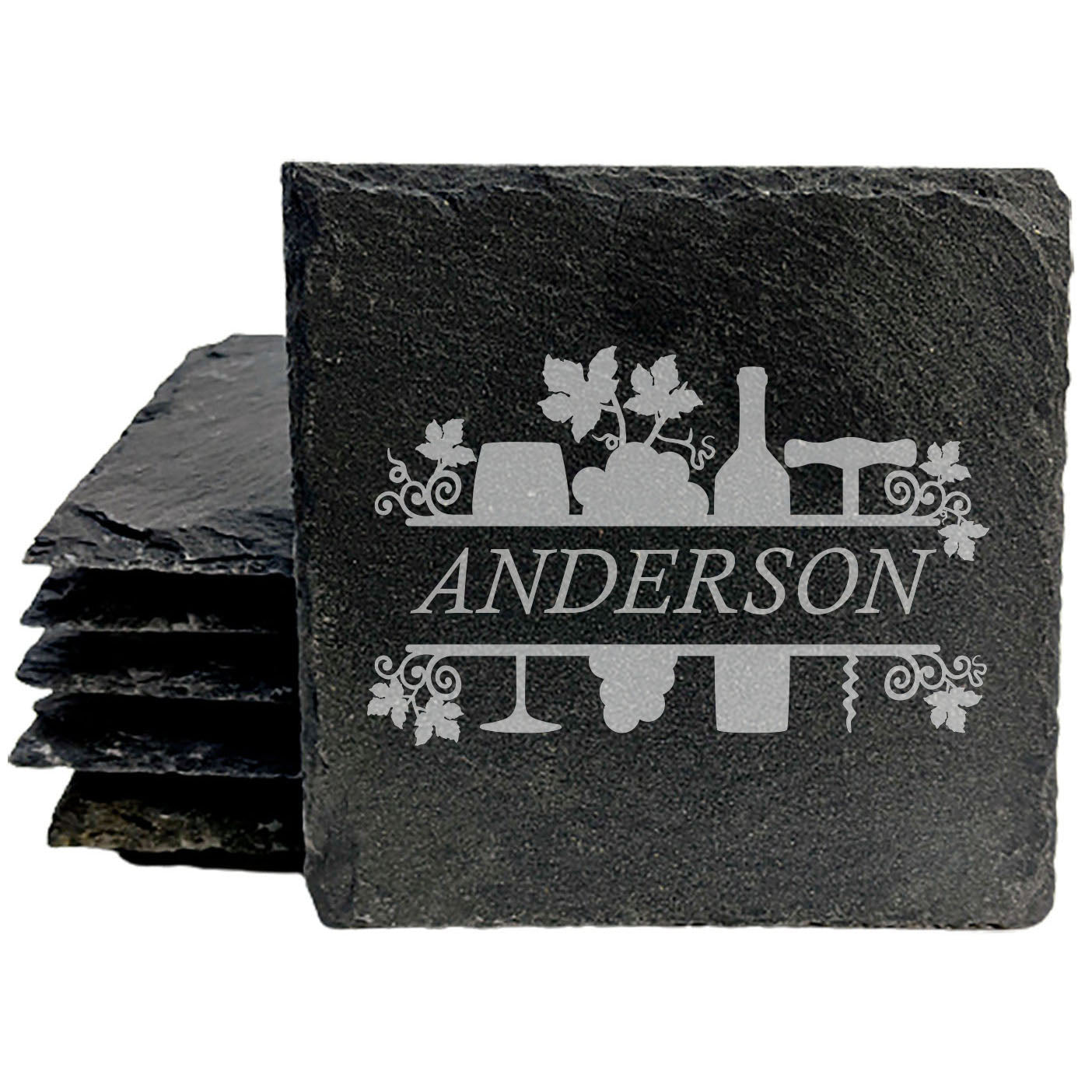 Cheers to Life: Personalized Slate Coasters with Wine Design