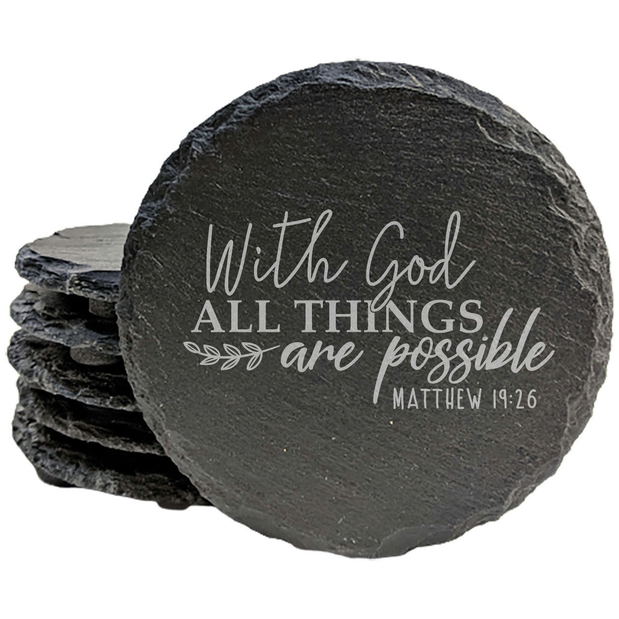 Faith and Hope: Laser Etched With God All Things: Uplifting Coasters with Bible Verse - Matthew 19:26 Coasters